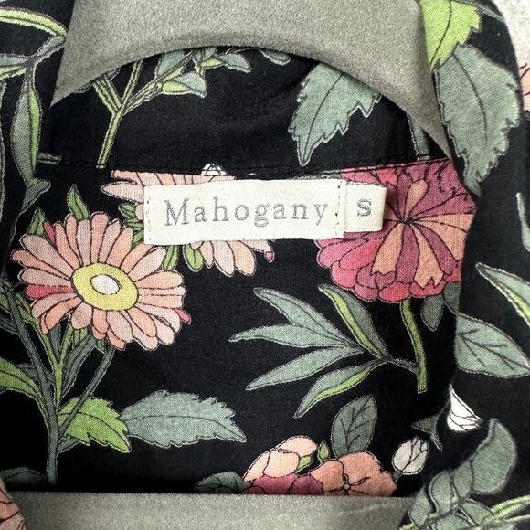 Mahogany Nightshirt Size S Black Floral Dress Button Down Collared Cottage - Picture 3 of 9